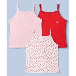 Pine Kids Cotton Lycra Knit Sleeveless Slips with Heart Print Pack of 3 - White Red & Pink