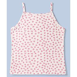 Pine Kids Cotton Lycra Knit Sleeveless Slips with Heart Print Pack of 3 - White Red & Pink