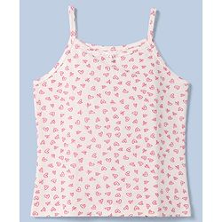 Pine Kids Cotton Lycra Knit Sleeveless Slips with Heart Print Pack of 3 - White Red & Pink
