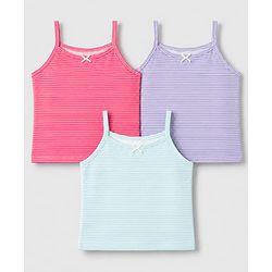 Pine Kids Cotton Mix Knit Slips with Bow Applique and Striped Print in Pink,Sea Green & Purple Pack of 3