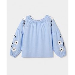 Pine Kids Woven Top with Full Raglan Sleeves and Floral Print in Blue