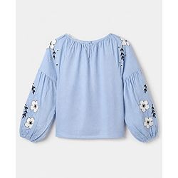 Pine Kids Woven Top with Full Raglan Sleeves and Floral Print in Blue