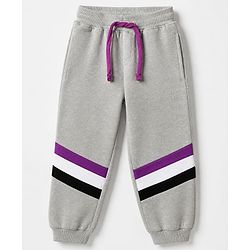 Pine Kids Cotton Fleece Knit Full Sleeves Hooded Winter Sweatshirt and Jogger with Full Length and Hustle Harder Print - Purple & Light Grey