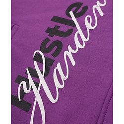 Pine Kids Cotton Fleece Knit Full Sleeves Hooded Winter Sweatshirt and Jogger with Full Length and Hustle Harder Print - Purple & Light Grey
