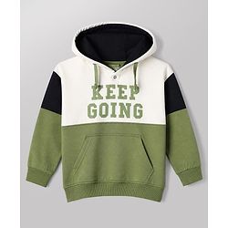Pine Kids Fleece Knit Full Sleeves Hooded Winter Wear Suit With Text Print - Green
