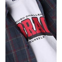 Pine Kids 100% Cotton Woven Full Sleeves Checked Shirt and T-Shirt with Shine Through Challenges Embrace To Yourself Print - Grey