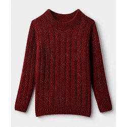 Pine Kids Cotton Blend Knit Pullovers with Full Sleeves & Cable Knit Design - Red