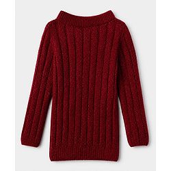 Pine Kids Cotton Blend Knit Pullovers with Full Sleeves & Cable Knit Design - Red