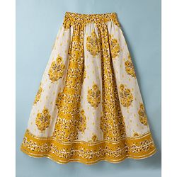 Pine Kids 100% Cotton Woven Sleeveless Choli and Lehenga Set With Dupatta & Floral Print in White