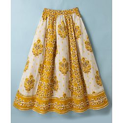 Pine Kids 100% Cotton Woven Sleeveless Choli and Lehenga Set With Dupatta & Floral Print in White