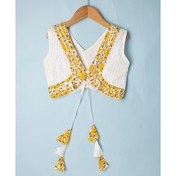 Pine Kids 100% Cotton Woven Sleeveless Choli and Lehenga Set With Dupatta & Floral Print in White