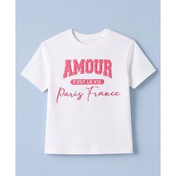 Pine Kids 100% Cotton Knit Half Sleeves Top and Pant Set with Text Print in White