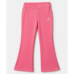 Pine Active Knit Full Length Aero Soft Staright Fit Leggings with Logo Print - Pink