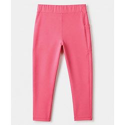 Pine Active Knit Full Length Aero Soft Staright Fit Leggings with Logo Print - Pink