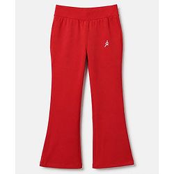 Pine Active Knit Full Length Aero Soft Staright Fit Leggings with Logo Print - Red