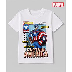Pine Kids Marvel Cotton Single Jersey Knit Half Sleeves T-Shirts with Captain America Print in White
