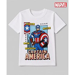 Pine Kids Marvel Cotton Single Jersey Knit Half Sleeves T-Shirts with Captain America Print in White