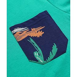 Pine Kids 100% Cotton Knit Half Sleeves T-shirt & Shorts With Palm Tree Print - Green