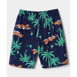 Pine Kids 100% Cotton Knit Half Sleeves T-shirt & Shorts With Palm Tree Print - Green