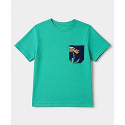 Pine Kids 100% Cotton Knit Half Sleeves T-shirt & Shorts With Palm Tree Print - Green