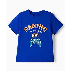 Pine Kids 100% Cotton Knit Half Sleeves T-Shirt & Shorts Night Suit With Video Game Print & Bio Finsh - Blue