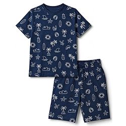 Pink Kids Cotton Knit Full Sleeves T-Shirt & Short Night Suit With Leaves Print -Blue