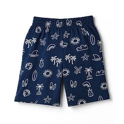 Pink Kids Cotton Knit Full Sleeves T-Shirt & Short Night Suit With Leaves Print -Blue