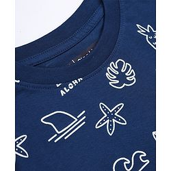 Pink Kids Cotton Knit Full Sleeves T-Shirt & Short Night Suit With Leaves Print -Blue