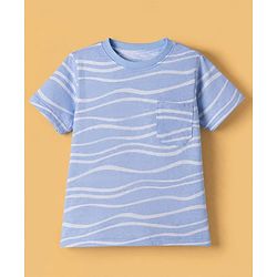 Pine Kids 100% Cotton Knit Half Sleeves Co-ords T-Shirt & Shorts Night Suit With Wave Print & Bio Finsh - Blue