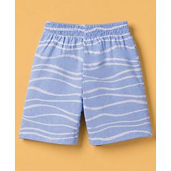Pine Kids 100% Cotton Knit Half Sleeves Co-ords T-Shirt & Shorts Night Suit With Wave Print & Bio Finsh - Blue