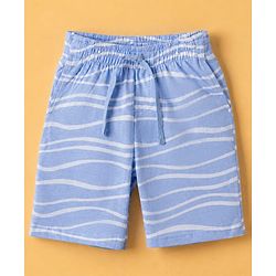 Pine Kids 100% Cotton Knit Half Sleeves Co-ords T-Shirt & Shorts Night Suit With Wave Print & Bio Finsh - Blue