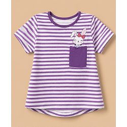 Pine Kids 100% Cotton Knit Half Sleeves T-Shirt & Pyjama Night Suit With Rabbit Print & Bio Finish - Purple