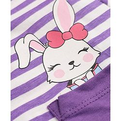Pine Kids 100% Cotton Knit Half Sleeves T-Shirt & Pyjama Night Suit With Rabbit Print & Bio Finish - Purple