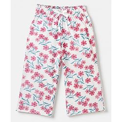 Pink Kids 100% Cotton Knit Full Sleeves Co-Ord Shirt & Pajama Night Suit With Floral Print-White