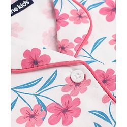 Pink Kids 100% Cotton Knit Full Sleeves Co-Ord Shirt & Pajama Night Suit With Floral Print-White
