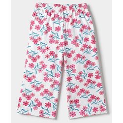 Pink Kids 100% Cotton Knit Full Sleeves Co-Ord Shirt & Pajama Night Suit With Floral Print-White