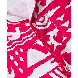 Pine Kids 100% Cotton Knit Half Sleeves Co-Ords Shirt & Short Night Suit With Bird Print - Red