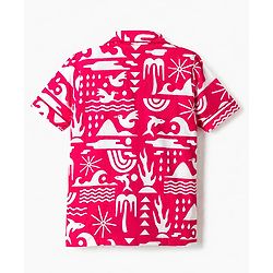 Pine Kids 100% Cotton Knit Half Sleeves Co-Ords Shirt & Short Night Suit With Bird Print - Red
