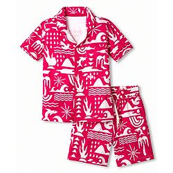 Pine Kids 100% Cotton Knit Half Sleeves Co-Ords Shirt & Short Night Suit With Bird Print - Red
