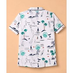 Pine Kids 100% Cotton Knit Half Sleeves Co-Ords Shirt & Short Night Suit With Tropical Theme Print - White