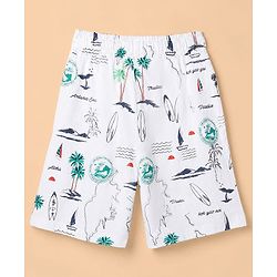 Pine Kids 100% Cotton Knit Half Sleeves Co-Ords Shirt & Short Night Suit With Tropical Theme Print - White