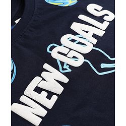 Pine Kids 100% Cotton Knit Half Sleeves Co-Ords T-Shirt & Short Night Suit With New Goal Text Print - Navy Blue