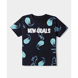 Pine Kids 100% Cotton Knit Half Sleeves Co-Ords T-Shirt & Short Night Suit With New Goal Text Print - Navy Blue