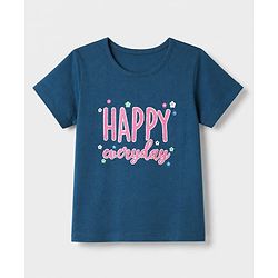 Pine Kids 100% Cotton Single Jersery Knit 180 GSM Half Sleeves Co-ords T-Shirt & Short Night Suit With Happy Everyday Text Print & Bio Wash- Navy Blue