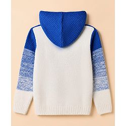 Pine Kids Cotton Blend Knit Full Sleeves Hooded Front Open Sweater With Cable Knit Design - Blue