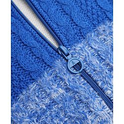 Pine Kids Cotton Blend Knit Full Sleeves Hooded Front Open Sweater With Cable Knit Design - Blue
