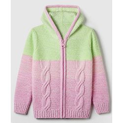 Pine Kids Cotton Blend Knit Full Sleeves Front Open Sweater With Cable Knit Design - Pink