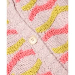 Pine Kids Cotton Blend Knit Full Sleeves Front Open Sweater With Wavy Stripe Design - Pink