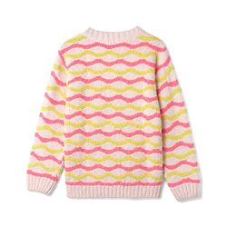 Pine Kids Cotton Blend Knit Full Sleeves Front Open Sweater With Wavy Stripe Design - Pink