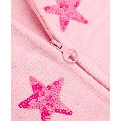 Pine Kids Knit Front Open Sweater with Full Sleeves and Stars Sequins in Pink for 4-5 Years